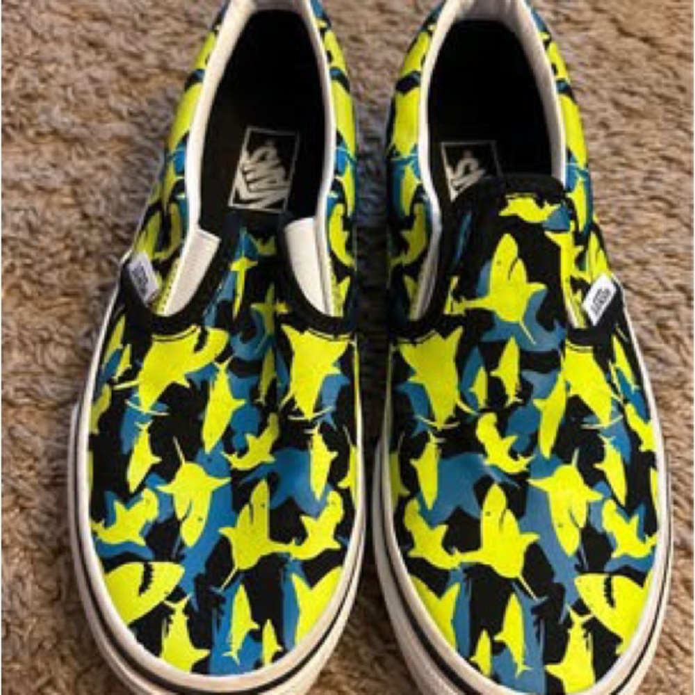 Vans Kids Slip-On Sneakers - Blue and Yellow Shark Design